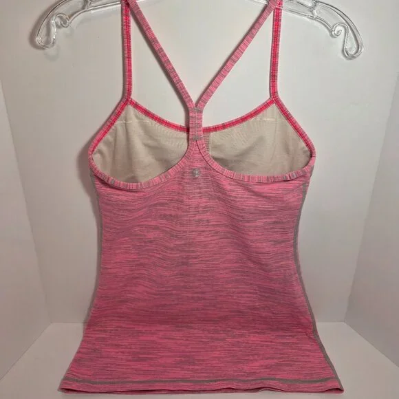 Lululemon Power Y Heathered Pink Racerback Tank w/ Built-In Bra - Picture 4 of 10